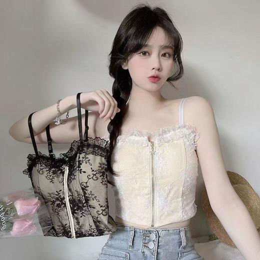 黛唯梵蕾丝少女款抹胸吊带女学生款纯欲仙气设计款内搭外穿拉链褶皱裹胸 商品图1