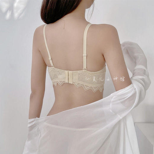 【温柔又很有气场的内衣】黛唯梵撞色蕾丝内衣女小胸聚拢无钢圈性感无肩带胸罩上托收副乳文胸 商品图7