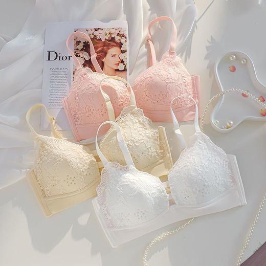 【蕾丝软糯杯面让你一见倾心】黛唯梵夏季内衣无钢圈小胸聚拢大胸显小聚拢收副乳少女薄款文胸罩套装 商品图1