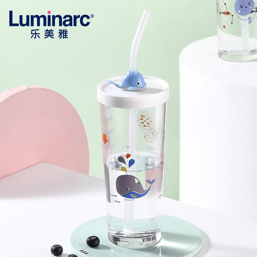 乐美雅（Luminarc）钢化耐热变色吸管杯带刻度玻璃水杯果汁牛奶杯 425ml 商品图0