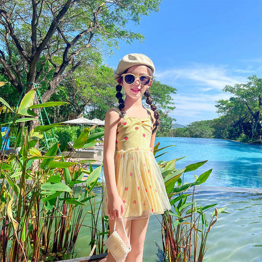 儿童泳衣女连衣裙式中大童两件套新款游泳装小吊带可爱公主蕾丝裙 商品图1