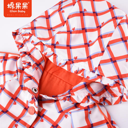 商场同款棉果果秋季新款男女童全棉里子经典格子连帽印花风衣外套M322100322465 商品图5