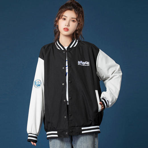 2021春秋新款字母绣花棒球服夹克ins潮撞色情侣上衣棒球服外套女 商品图0
