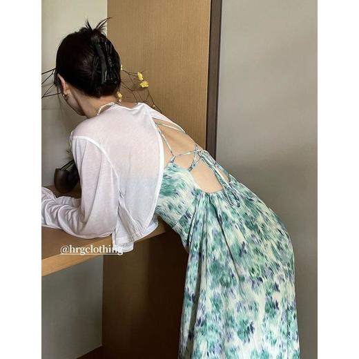 韩版长袖防晒罩衫上衣+性感露背绑带设计感小众吊带连衣裙两件套 商品图5