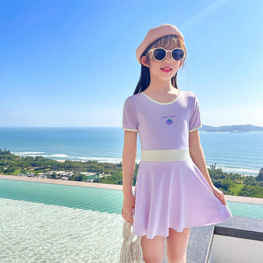儿童泳衣女连体中大童新款泳装小清新连衣裙式保守女童韩式游泳装 商品图1