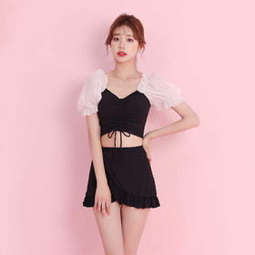 泳衣女分体两件套专业泳衣时尚可爱荷叶边保守度假温泉