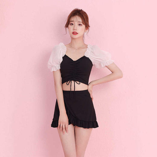 泳衣女分体两件套专业泳衣时尚可爱荷叶边保守度假温泉 商品图0