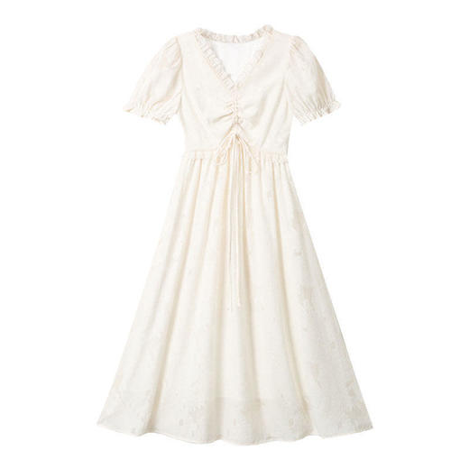 裙子女2022年夏季新款法式茶歇高端收腰显瘦白色仙女泡泡袖连衣裙 商品图4