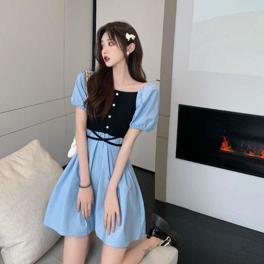 黛唯梵温柔风茶歇桔梗裙2022新款方领法式初恋公主风一字领连衣裙女夏天 商品图7