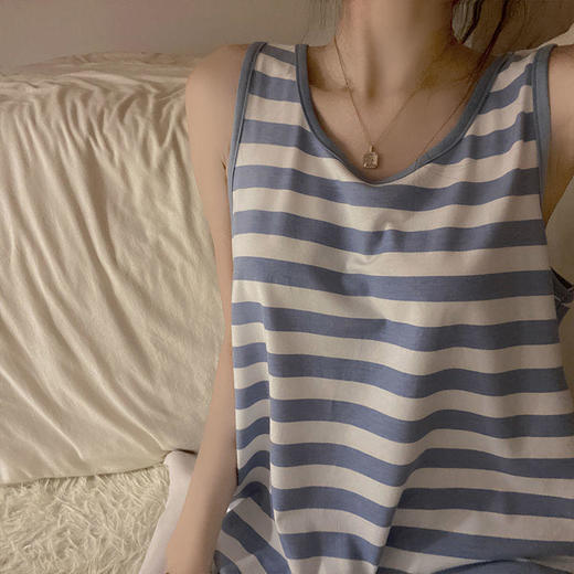 【衣舒心，梦缤纷】黛唯梵夏季薄款2022年新款背心睡裙女吊带纯欲风无袖条纹睡衣裙 商品图4