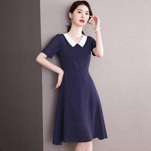 2022年新款收腰显瘦温柔风娃娃领短袖女中长款波点连衣裙  QB-LL89036 商品图0