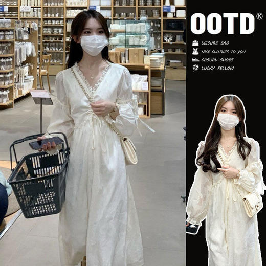 裙子女2022夏季新款法式设计感小众甜美初恋仙女白色碎花连衣裙女 商品图0