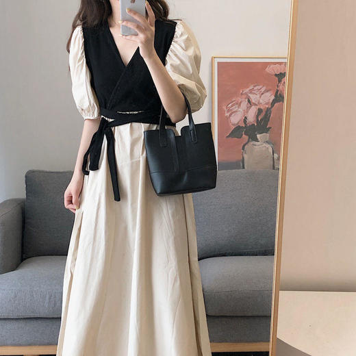 裙子女夏2022新款法式复古chic宫廷风设计感收腰显瘦茶歇连衣裙 商品图9