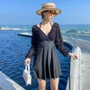 泳衣女连体长袖钢托蕾丝连衣裙泳装纯色钢托聚拢保守显瘦泡温泉夏 商品缩略图0