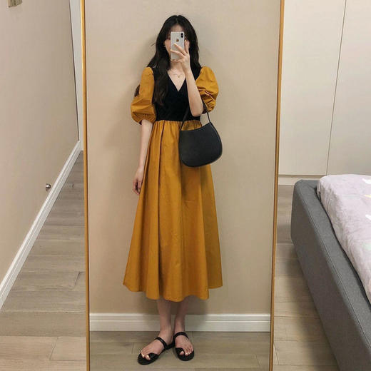 裙子女夏2022新款胖mm法式收腰显瘦气质女神范撞色超仙初恋连衣裙 商品图5