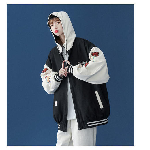 盐系外套女潮ins春秋学生百搭短款棒球服韩版宽松原宿风撞色上衣 商品图3