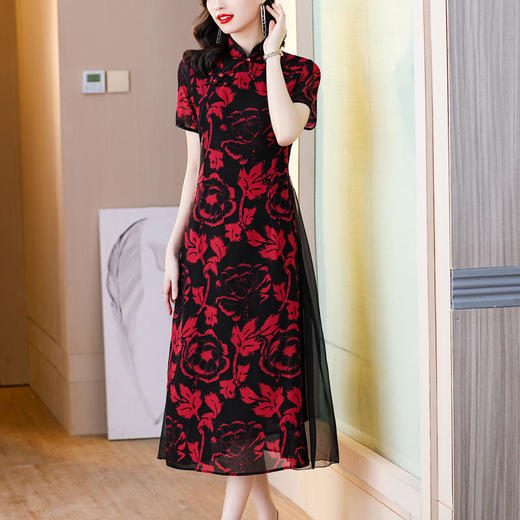 AHM-blx9288新款复古优雅气质改良修身立领短袖印花旗袍裙 商品图2