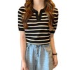 「三色可选」夏季韩版新款套头翻领条纹针织衫女气质修身短袖上衣女装潮 商品缩略图4