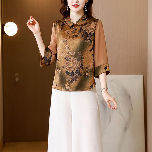 DP1456 真丝大码绣花桑蚕丝衬衫女2022夏季新款领宽松洋气显瘦印花上衣女 商品图5