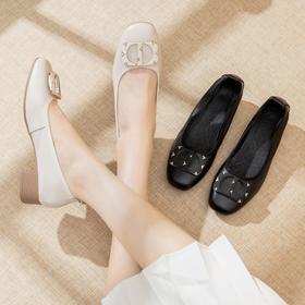 真皮粗跟浅口妈妈单鞋，中跟软底女鞋MLD2258