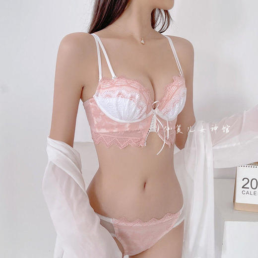 【温柔又很有气场的内衣】黛唯梵撞色蕾丝内衣女小胸聚拢无钢圈性感无肩带胸罩上托收副乳文胸 商品图8