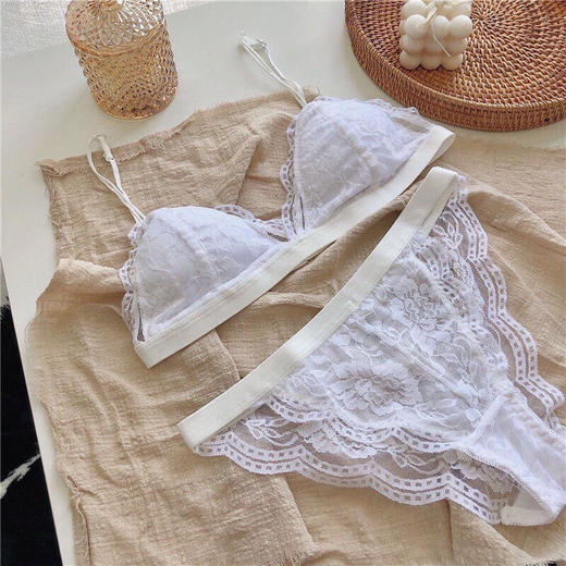 法式三角杯内衣蕾丝薄款无钢圈细带小胸无痕不空杯文胸套装女 商品图3