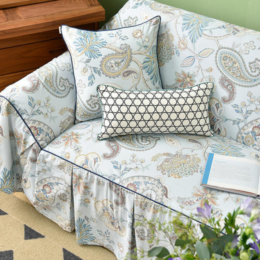 水蓝百子莲全包式沙发盖巾田园四季沙发巾 商品图1