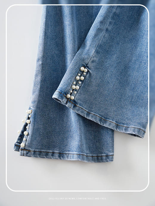 【129选3件，不退换】熙世界钉珠开叉牛仔裤女2025年新款春秋显瘦小个子九分微喇叭裤子 商品图4