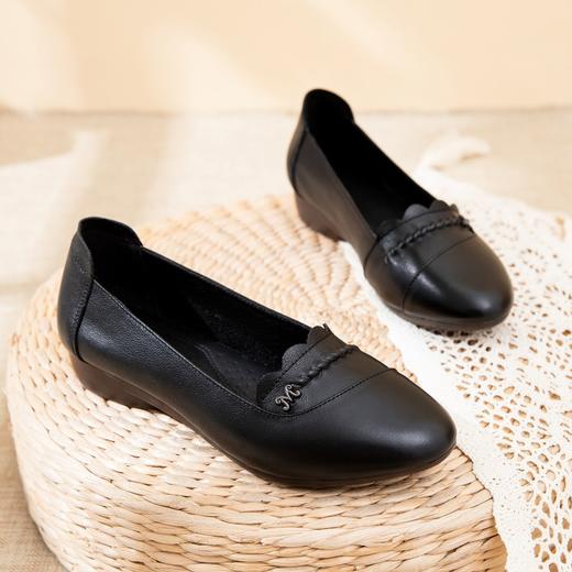 时尚休闲，秋季新款头层牛皮软底单鞋工作鞋浅口平底妈妈鞋MLD-7366 商品图7