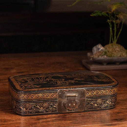 清 大漆描金饮马图文房盒 商品图4