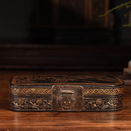 清 大漆描金饮马图文房盒 商品图0