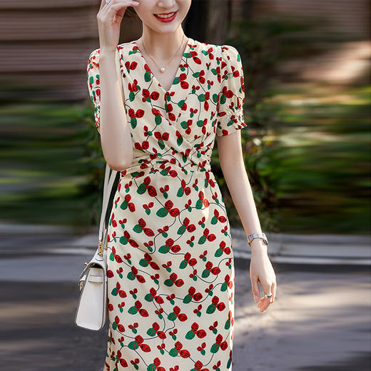 致惊艳夏季印 层次感扭结连衣裙茶歇裙 ,RWQ8042 商品图1