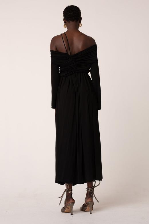 Palmer Harding  黑色露肩袖抽褶连衣裙 商品图2