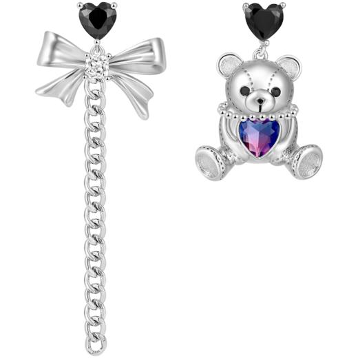 ZEGL设计师幻梦小熊系列蝴蝶结流苏耳环女长款耳钉银针不对称耳饰 商品图4