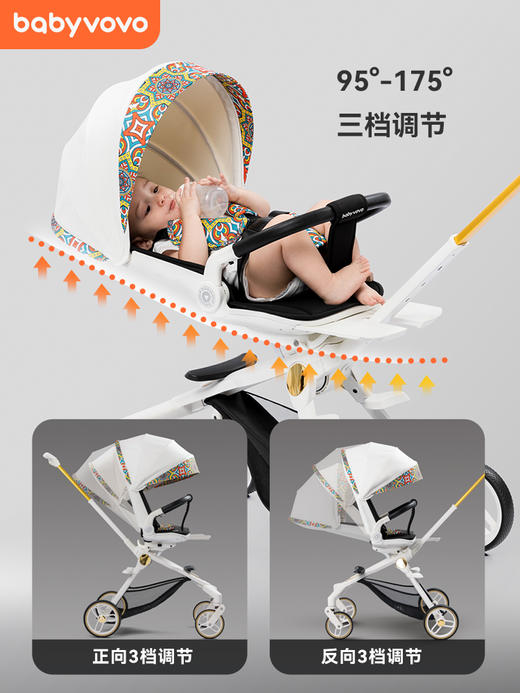 【babyvovo】溜娃神器 V9 可坐可躺双向婴儿手推车 商品图2