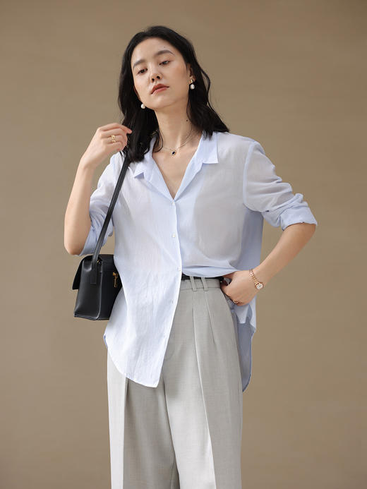 HeyDress休闲长袖衬衫女夏季宽松垂感撞色设计感衬衣薄款气质上衣 商品图4