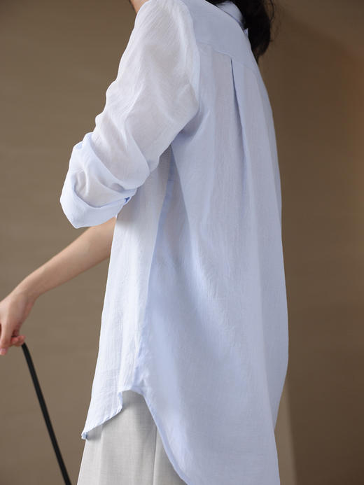 HeyDress休闲长袖衬衫女夏季宽松垂感撞色设计感衬衣薄款气质上衣 商品图3