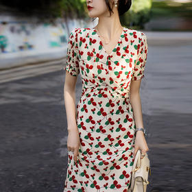 致惊艳夏季印 层次感扭结连衣裙茶歇裙 ,RWQ8042