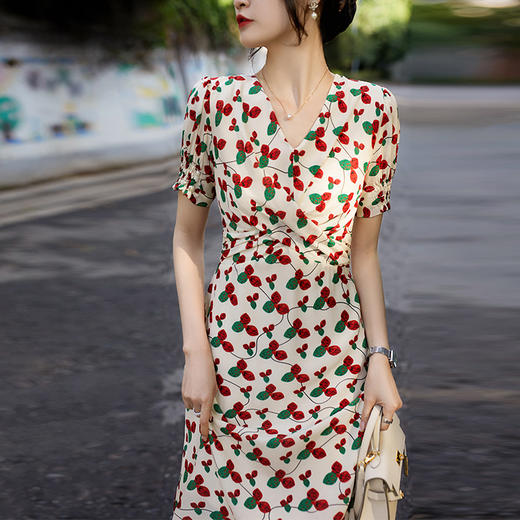 致惊艳夏季印 层次感扭结连衣裙茶歇裙 ,RWQ8042 商品图0