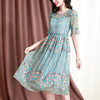 SM-年轻妈妈夏装真丝连衣裙时尚洋气中年桑蚕丝绣花裙子 商品缩略图1