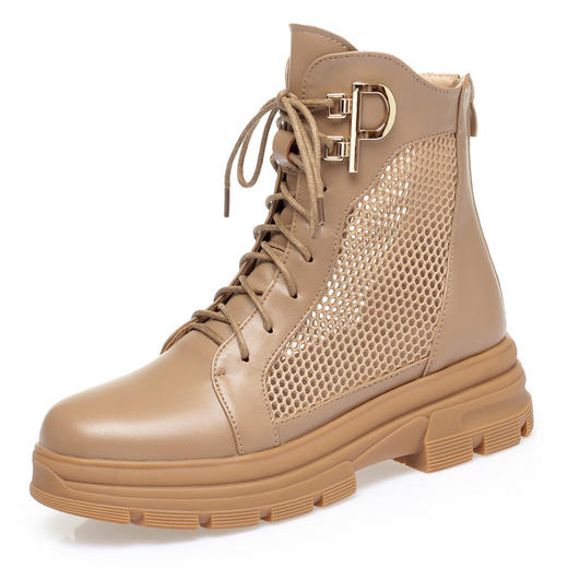 KQ LS2923  2022春夏新款女单皮鞋中跟粗跟英伦蕾丝网靴 商品图4