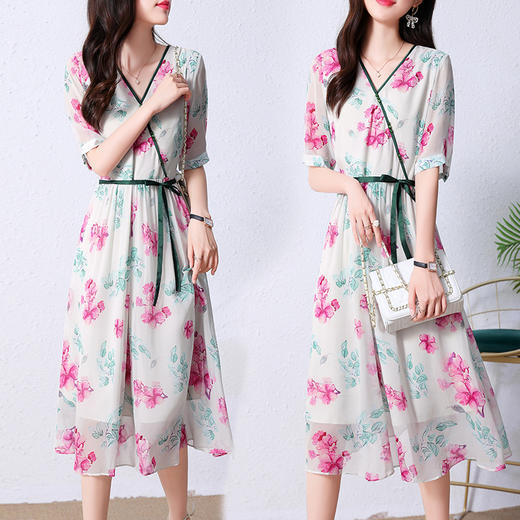 气质印花修身时尚，2022新款夏季短袖碎花改良旗袍别致连衣裙 HRYZ7828 商品图2