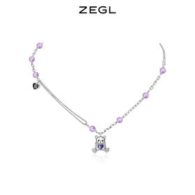 ZEGL设计师幻梦小熊系列紫水晶爱心项链女夏轻奢小众高级感锁骨链