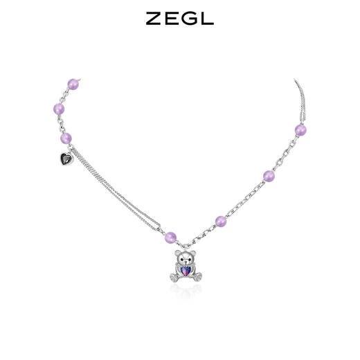 ZEGL设计师幻梦小熊系列紫水晶爱心项链女夏轻奢小众高级感锁骨链 商品图0