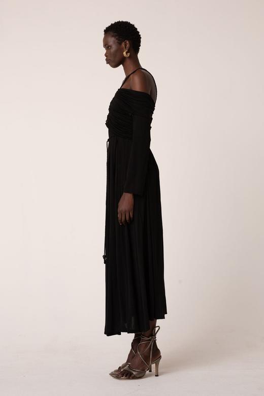 Palmer Harding  黑色露肩袖抽褶连衣裙 商品图3