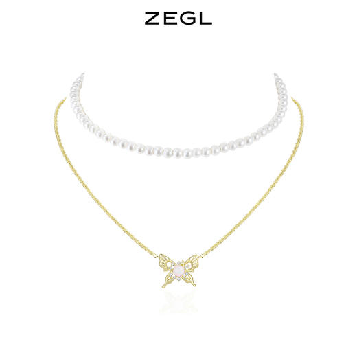 ZEGL设计师幻野系列叠戴蝴蝶人造珍珠项链女夏轻奢小众法式锁骨链 商品图0