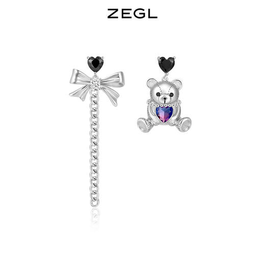 ZEGL设计师幻梦小熊系列蝴蝶结流苏耳环女长款耳钉银针不对称耳饰 商品图0