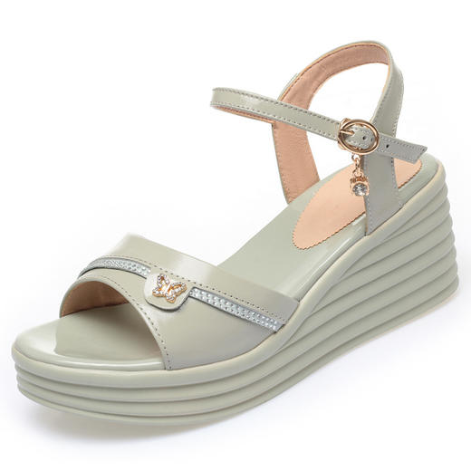 2022夏季新款坡跟松糕鞋，女中跟凉鞋厚底高跟牛皮防水台凉鞋 KQ-DM5920 商品图5