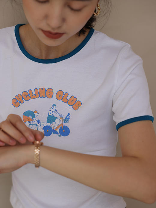 HeyDress卡通短袖T恤女夏季圆领撞色设计百搭正肩短款别致上衣 商品图0