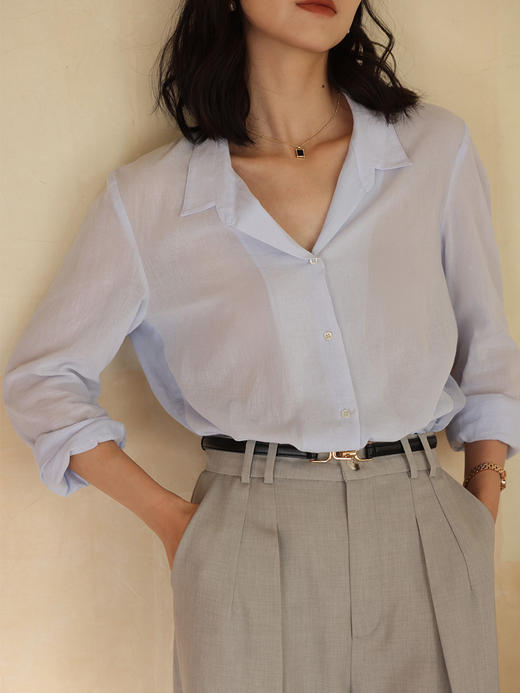 HeyDress休闲长袖衬衫女夏季宽松垂感撞色设计感衬衣薄款气质上衣 商品图2